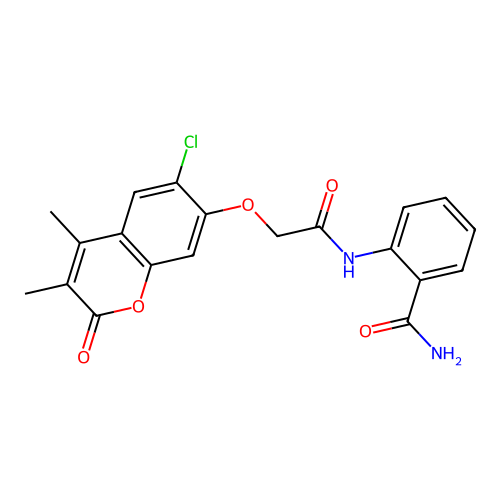 2-[[2-(6-Chloro-3,4-dimethyl-2-oxochromen-7-yl)oxyacetyl]amino]benzamide structure