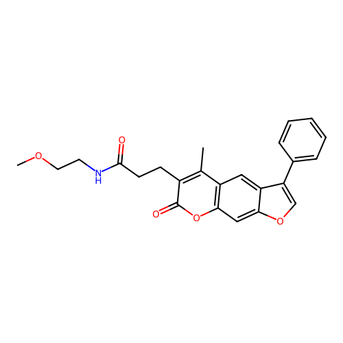 N-(2-methoxyethyl)-3-(5-methyl-7-oxo-3-phenyl-7H-furo[3,2-g]chromen-6-yl)propanamide structure