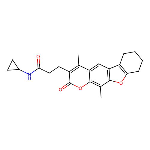 N-cyclopropyl-3-(4,11-dimethyl-2-oxo-6,7,8,9-tetrahydro-2H-benzofuro[3,2-g]chromen-3-yl)propanamide structure