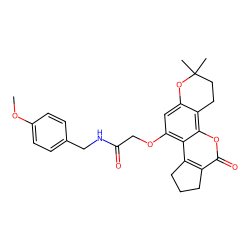 2-((2,2-dimethyl-6-oxo-3,4,6,7,8,9-hexahydro-2H-cyclopenta[c]pyrano[2,3-h]chromen-10-yl)oxy)-N-(4-methoxybenzyl)acetamide structure