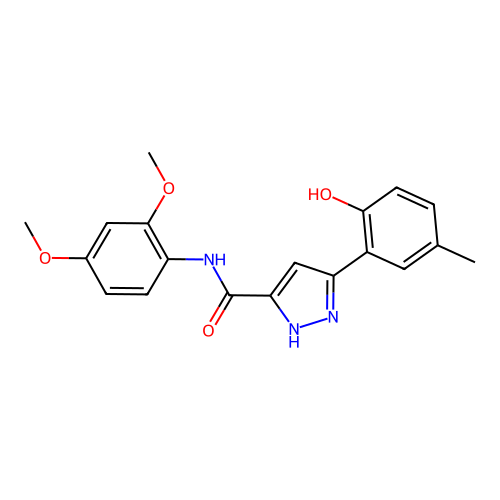 N-(2,4-dimethoxyphenyl)-3-(2-hydroxy-5-methylphenyl)-1H-pyrazole-5-carboxamide structure