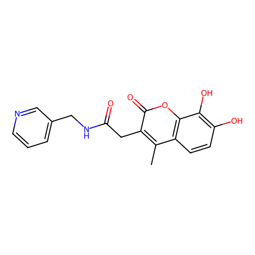 2-(7,8-dihydroxy-4-methyl-2-oxo-2H-chromen-3-yl)-N-(pyridin-3-ylmethyl)acetamide structure
