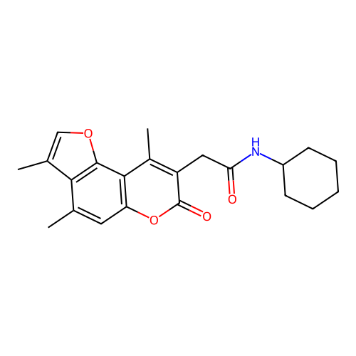 N-cyclohexyl-2-(3,4,9-trimethyl-7-oxo-7H-furo[2,3-f]chromen-8-yl)acetamide structure
