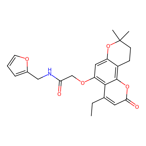 2-((4-ethyl-8,8-dimethyl-2-oxo-2,8,9,10-tetrahydropyrano[2,3-f]chromen-5-yl)oxy)-N-(furan-2-ylmethyl)acetamide structure