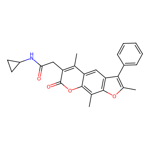 N-cyclopropyl-2-(2,5,9-trimethyl-7-oxo-3-phenyl-7H-furo[3,2-g]chromen-6-yl)acetamide structure