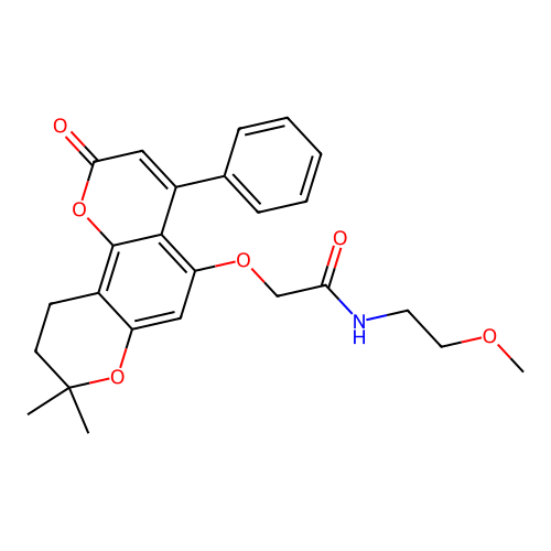 2-((8,8-dimethyl-2-oxo-4-phenyl-2,8,9,10-tetrahydropyrano[2,3-f]chromen-5-yl)oxy)-N-(2-methoxyethyl)acetamide structure