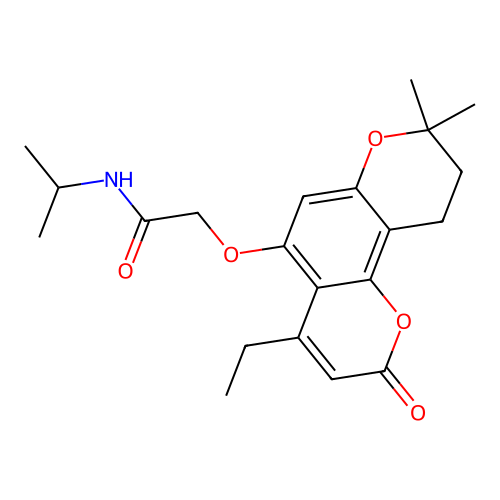 2-((4-ethyl-8,8-dimethyl-2-oxo-2,8,9,10-tetrahydropyrano[2,3-f]chromen-5-yl)oxy)-N-isopropylacetamide structure