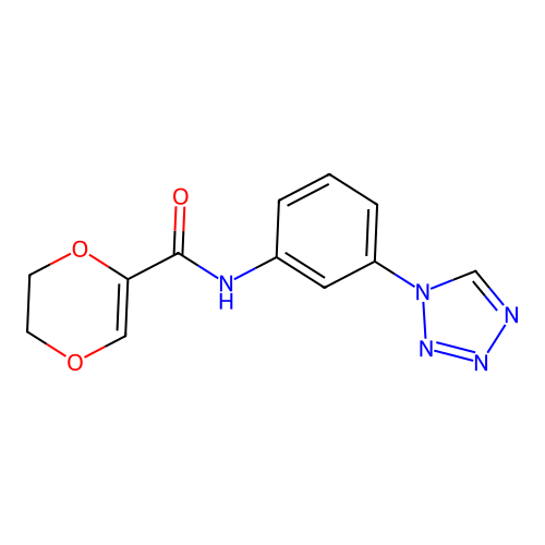 N-(3-(1H-tetrazol-1-yl)phenyl)-5,6-dihydro-1,4-dioxine-2-carboxamide structure