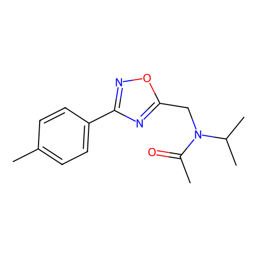 N-[[3-(4-methylphenyl)-1,2,4-oxadiazol-5-yl]methyl]-N-propan-2-ylacetamide structure