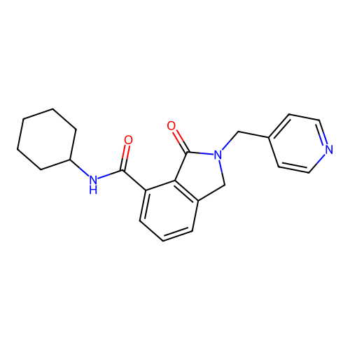 N-cyclohexyl-3-oxo-2-(pyridin-4-ylmethyl)isoindoline-4-carboxamide structure