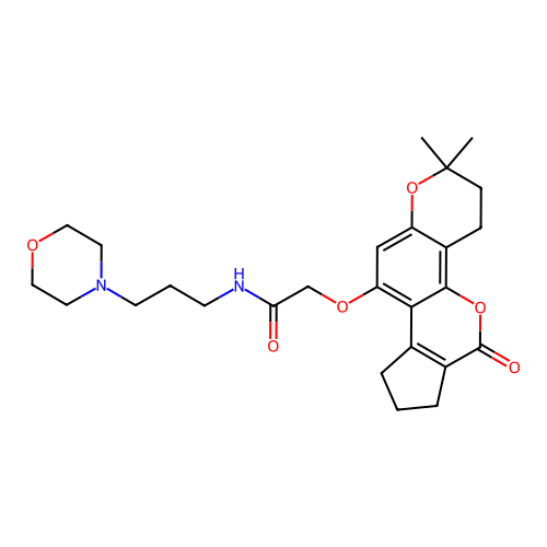 2-((2,2-dimethyl-6-oxo-3,4,6,7,8,9-hexahydro-2H-cyclopenta[c]pyrano[2,3-h]chromen-10-yl)oxy)-N-(3-morpholinopropyl)acetamide structure