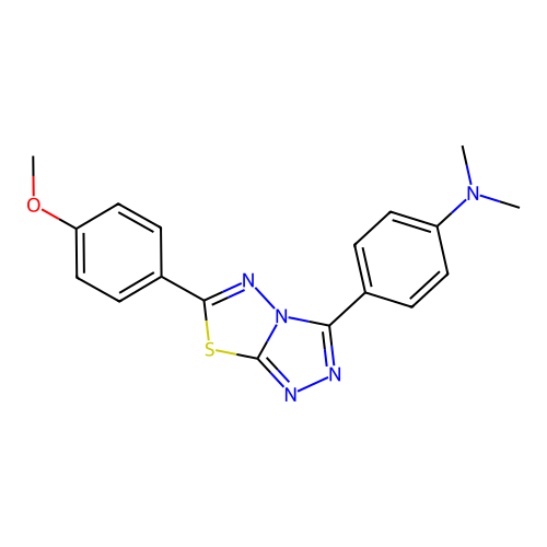 4-[6-(4-methoxyphenyl)-[1,2,4]triazolo[3,4-b][1,3,4]thiadiazol-3-yl]-N,N-dimethylaniline structure