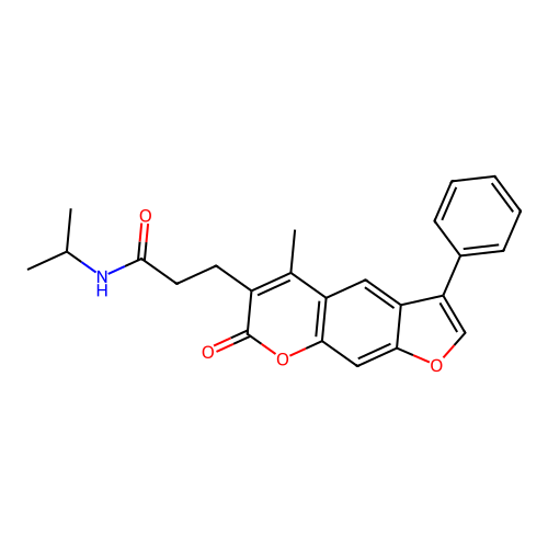 N-isopropyl-3-(5-methyl-7-oxo-3-phenyl-7H-furo[3,2-g]chromen-6-yl)propanamide structure