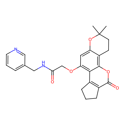 2-((2,2-dimethyl-6-oxo-3,4,6,7,8,9-hexahydro-2H-cyclopenta[c]pyrano[2,3-h]chromen-10-yl)oxy)-N-(pyridin-3-ylmethyl)acetamide structure