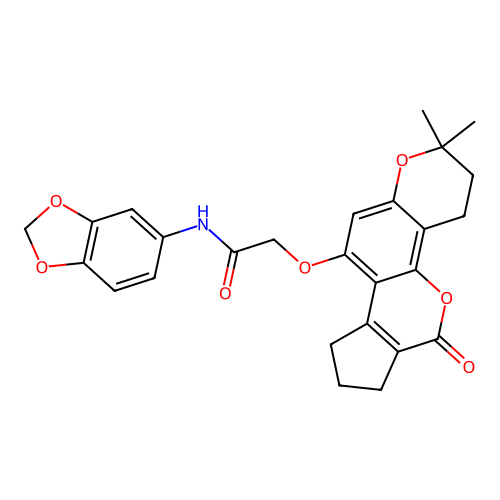 N-(benzo[d][1,3]dioxol-5-yl)-2-((2,2-dimethyl-6-oxo-3,4,6,7,8,9-hexahydro-2H-cyclopenta[c]pyrano[2,3-h]chromen-10-yl)oxy)acetamide structure