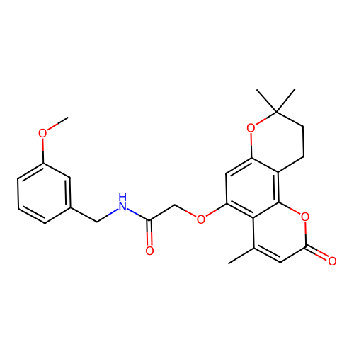 N-(3-methoxybenzyl)-2-((4,8,8-trimethyl-2-oxo-2,8,9,10-tetrahydropyrano[2,3-f]chromen-5-yl)oxy)acetamide structure
