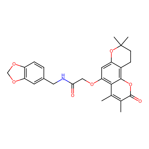 N-(benzo[d][1,3]dioxol-5-ylmethyl)-2-((3,4,8,8-tetramethyl-2-oxo-2,8,9,10-tetrahydropyrano[2,3-f]chromen-5-yl)oxy)acetamide structure