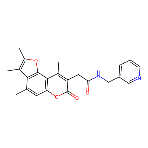 N-(pyridin-3-ylmethyl)-2-(2,3,4,9-tetramethyl-7-oxo-7H-furo[2,3-f]chromen-8-yl)acetamide structure