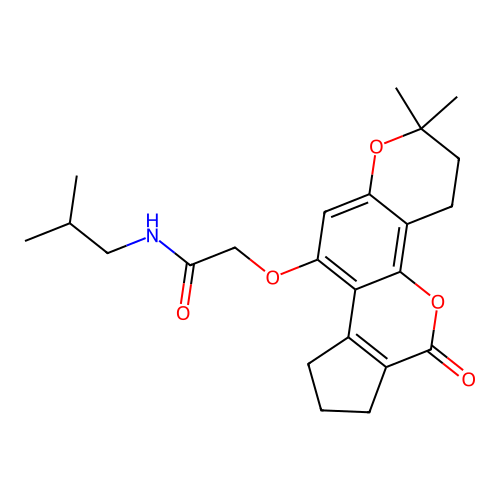 2-((2,2-dimethyl-6-oxo-3,4,6,7,8,9-hexahydro-2H-cyclopenta[c]pyrano[2,3-h]chromen-10-yl)oxy)-N-isobutylacetamide structure