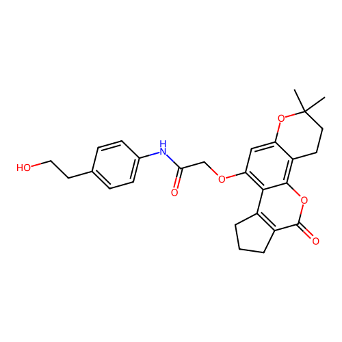 2-((2,2-dimethyl-6-oxo-3,4,6,7,8,9-hexahydro-2H-cyclopenta[c]pyrano[2,3-h]chromen-10-yl)oxy)-N-(4-(2-hydroxyethyl)phenyl)acetamide structure