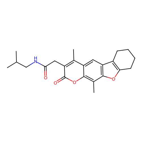 2-(4,11-dimethyl-2-oxo-6,7,8,9-tetrahydro-2H-benzofuro[3,2-g]chromen-3-yl)-N-isobutylacetamide structure