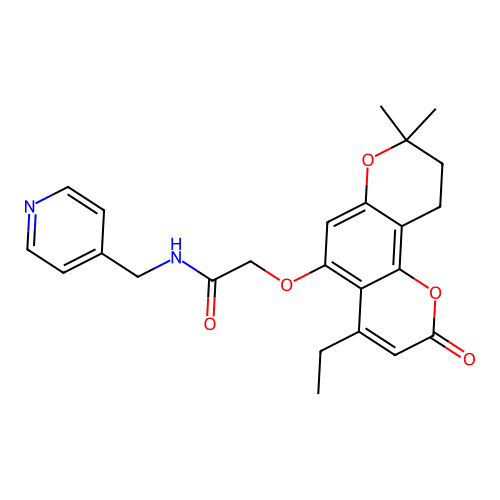 2-((4-ethyl-8,8-dimethyl-2-oxo-2,8,9,10-tetrahydropyrano[2,3-f]chromen-5-yl)oxy)-N-(pyridin-4-ylmethyl)acetamide structure