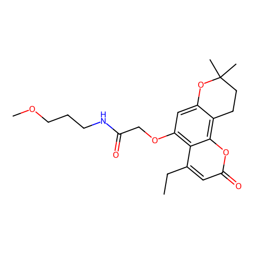 2-((4-ethyl-8,8-dimethyl-2-oxo-2,8,9,10-tetrahydropyrano[2,3-f]chromen-5-yl)oxy)-N-(3-methoxypropyl)acetamide structure