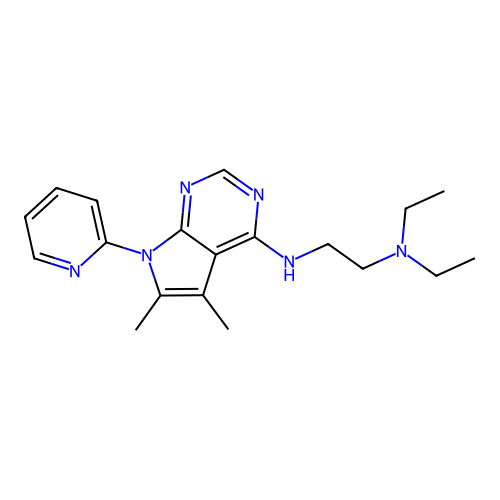 N'-[5,6-dimethyl-7-(pyridin-2-yl)-7H-pyrrolo[2,3-d]pyrimidin-4-yl]-N,N-diethylethane-1,2-diamine structure