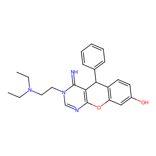 3-[2-(diethylamino)ethyl]-4-imino-5-phenyl-3,5-dihydro-4H-chromeno[2,3-d]pyrimidin-8-ol structure
