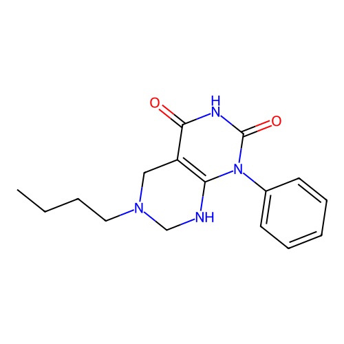 6-butyl-1-phenyl-5,6,7,8-tetrahydropyrimido[4,5-d]pyrimidine-2,4(1H,3H)-dione structure