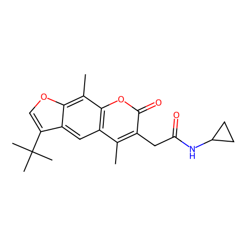 2-(3-(tert-butyl)-5,9-dimethyl-7-oxo-7H-furo[3,2-g]chromen-6-yl)-N-cyclopropylacetamide structure