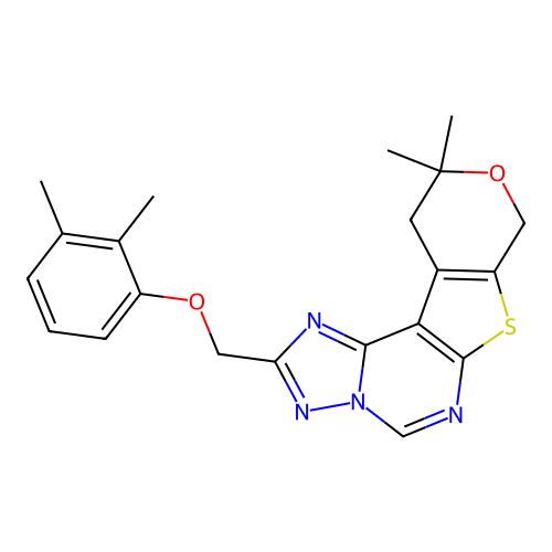 2-((2,3-dimethylphenoxy)methyl)-10,10-dimethyl-10,11-dihydro-8H-pyrano[4',3':4,5]thieno[3,2-e][1,2,4]triazolo[1,5-c]pyrimidine structure