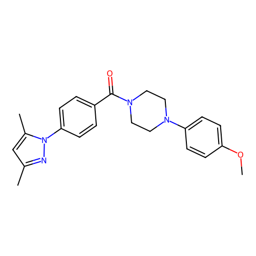 1-[4-(3,5-dimethyl-1H-pyrazol-1-yl)benzoyl]-4-(4-methoxyphenyl)piperazine structure
