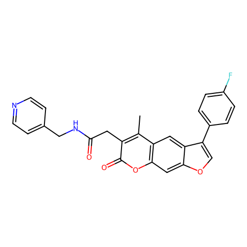 2-(3-(4-fluorophenyl)-5-methyl-7-oxo-7H-furo[3,2-g]chromen-6-yl)-N-(pyridin-4-ylmethyl)acetamide structure