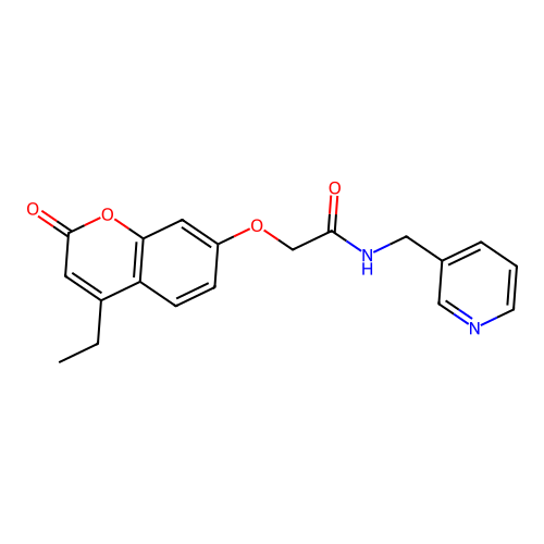 2-((4-ethyl-2-oxo-2H-chromen-7-yl)oxy)-N-(pyridin-3-ylmethyl)acetamide structure