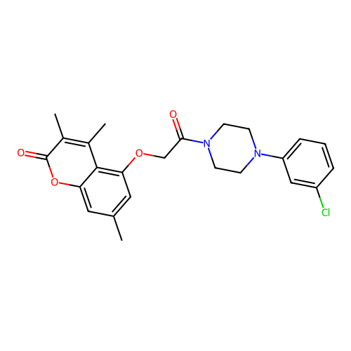 5-(2-(4-(3-chlorophenyl)piperazin-1-yl)-2-oxoethoxy)-3,4,7-trimethyl-2H-chromen-2-one structure