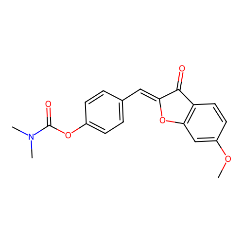 (Z)-4-((6-methoxy-3-oxobenzofuran-2(3H)-ylidene)methyl)phenyl dimethylcarbamate structure
