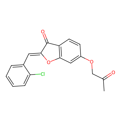 (Z)-2-(2-chlorobenzylidene)-6-(2-oxopropoxy)benzofuran-3(2H)-one structure