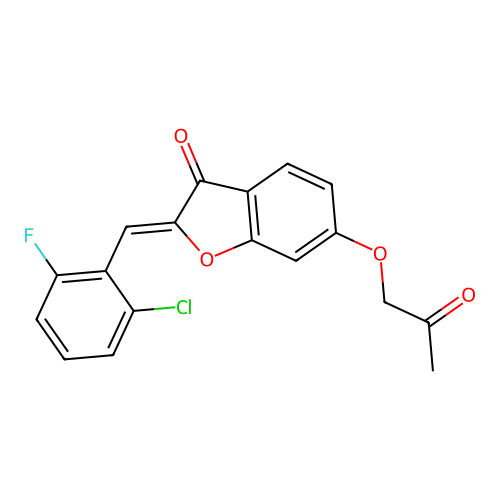 (2Z)-2-(2-chloro-6-fluorobenzylidene)-6-(2-oxopropoxy)-1-benzofuran-3(2H)-one structure