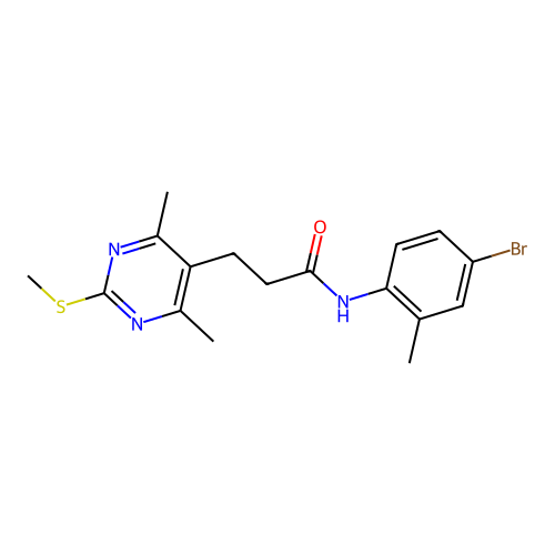 N-(4-bromo-2-methylphenyl)-3-(4,6-dimethyl-2-methylsulfanylpyrimidin-5-yl)propanamide structure