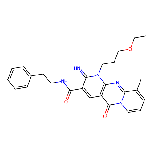 1-(3-ethoxypropyl)-2-imino-10-methyl-5-oxo-N-(2-phenylethyl)-1,5-dihydro-2H-dipyrido[1,2-a:2',3'-d]pyrimidine-3-carboxamide structure