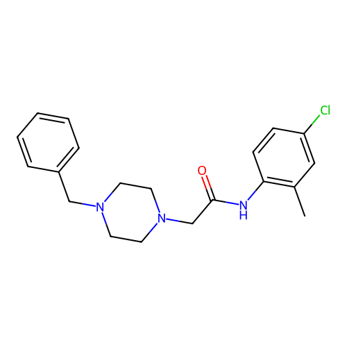 2-(4-benzylpiperazin-1-yl)-N-(4-chloro-2-methylphenyl)acetamide structure