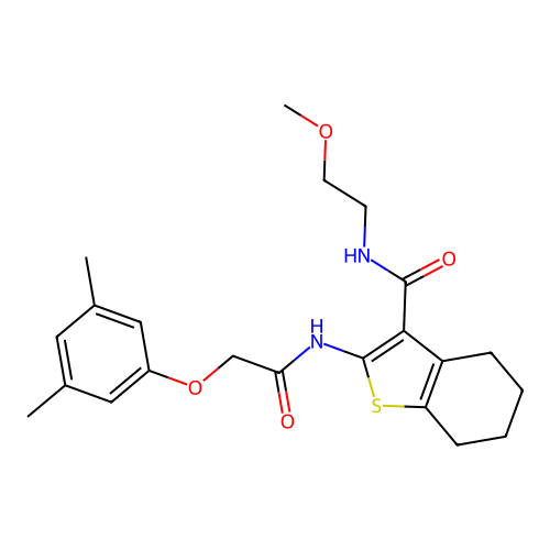 2-[2-(3,5-dimethylphenoxy)acetamido]-N-(2-methoxyethyl)-4,5,6,7-tetrahydro-1-benzothiophene-3-carboxamide structure