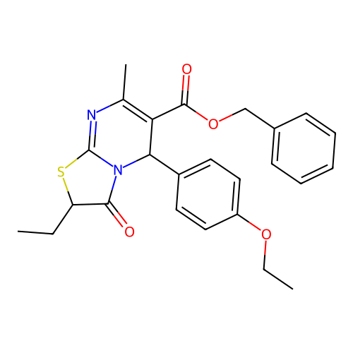 benzyl 5-(4-ethoxyphenyl)-2-ethyl-7-methyl-3-oxo-2,3-dihydro-5H-[1,3]thiazolo[3,2-a]pyrimidine-6-carboxylate structure
