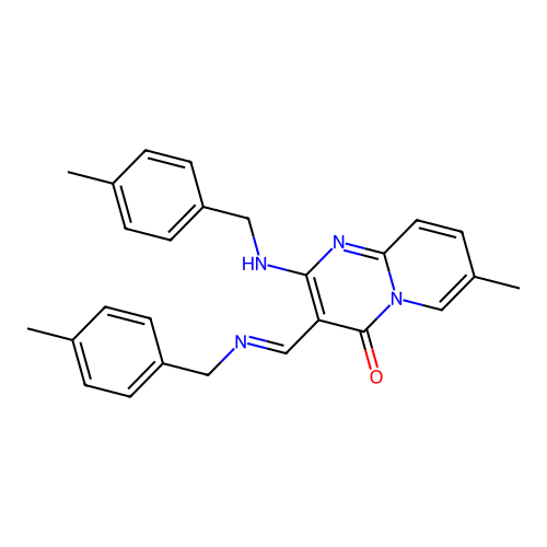 (E)-7-methyl-2-((4-methylbenzyl)amino)-3-(((4-methylbenzyl)imino)methyl)-4H-pyrido[1,2-a]pyrimidin-4-one structure