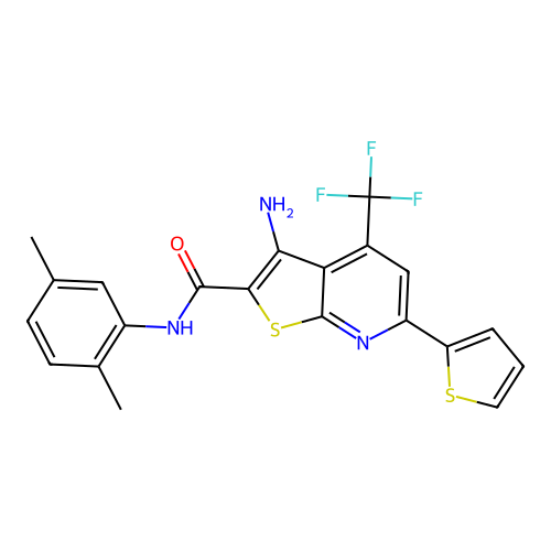 3-amino-N-(2,5-dimethylphenyl)-6-(thiophen-2-yl)-4-(trifluoromethyl)thieno[2,3-b]pyridine-2-carboxamide structure