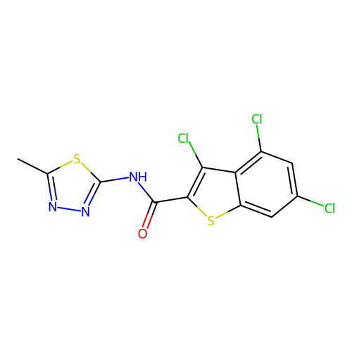 3,4,6-trichloro-N-(5-methyl-1,3,4-thiadiazol-2-yl)-1-benzothiophene-2-carboxamide structure