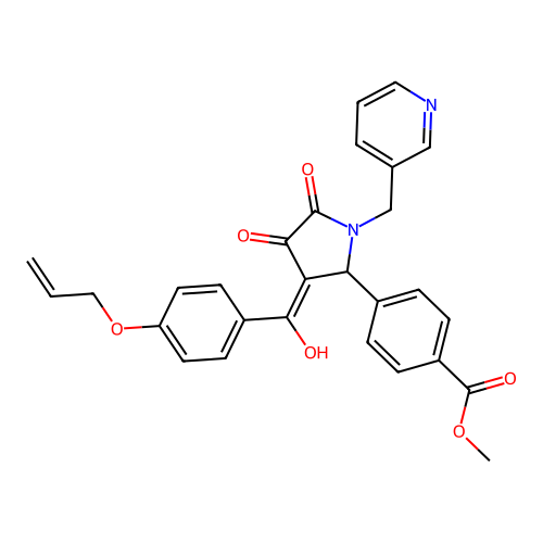 methyl 4-[3-[hydroxy-(4-prop-2-enoxyphenyl)methylidene]-4,5-dioxo-1-(pyridin-3-ylmethyl)pyrrolidin-2-yl]benzoate structure