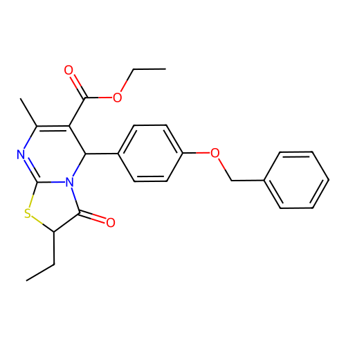 ethyl 5-[4-(benzyloxy)phenyl]-2-ethyl-7-methyl-3-oxo-2,3-dihydro-5H-[1,3]thiazolo[3,2-a]pyrimidine-6-carboxylate structure