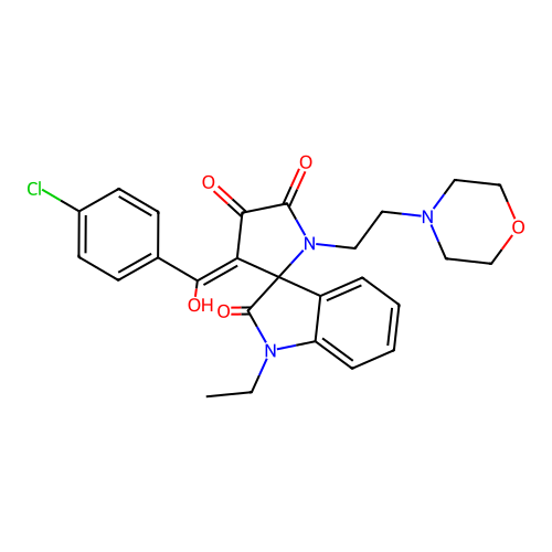 3'-(4-chlorobenzoyl)-1-ethyl-4'-hydroxy-1'-[2-(morpholin-4-yl)ethyl]-1,1',2,5'-tetrahydrospiro[indole-3,2'-pyrrole]-2,5'-dione structure